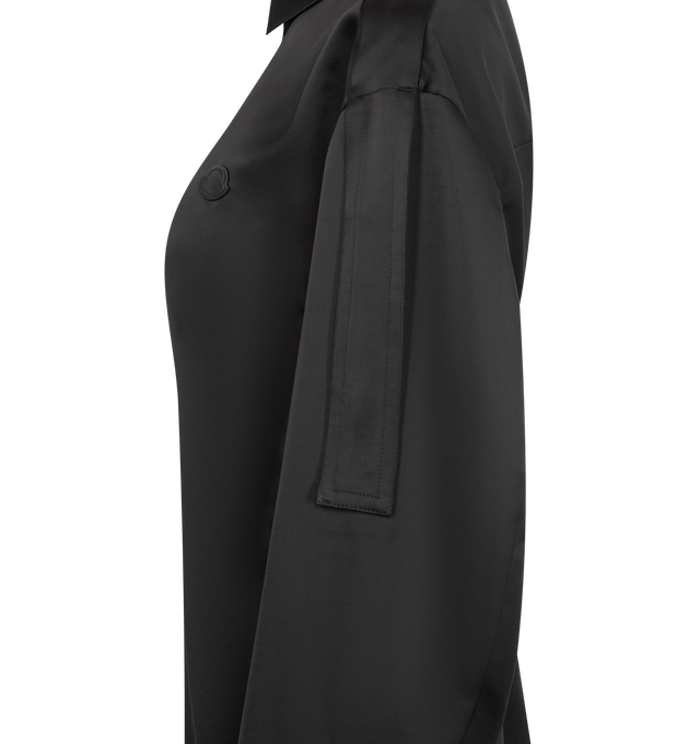 Image 3 of 3 - BLACK - Moncler x EE72 by Edward Enninful Satin Shirt featuring technical polyester satin, nylon laqu yoke lining, shirt collar, button closure, adjustable back band with snap button closure, adjustable cuffs and logo patch. 100% polyester. Made in Hungary. 