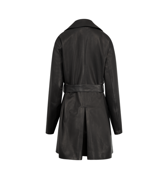 Image 2 of 3 - BLACK - THE ROW Siempra Coat featuring double-breasted trench coat in softly grained calfskin leather with wide notch lapel, slant welt pockets and removable buckle belt. 100% calfskin leather. Lined in 100% silk. Made in Italy. 