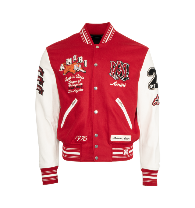VARSITY BOMBER JACKET WITH PATCHES - Red