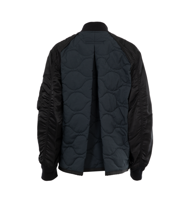 Image 2 of 4 - BLACK - SACAI Nylon Twill X Ripstop Jacket featuring two way zip front closure, zip sides, quilted front and back, slit pockets with snap button closure on front, zip pocket on sleeve and stand collar.  