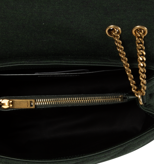 Image 3 of 3 - GREEN - SAINT LAURENT Loulou Small Bag featuring magnetic snap tab, interior slot pocket, sliding chain, two interior compartments separated by zipped pocket and quilted overstitching. 9 X 6.6 X 3.5 inches.  