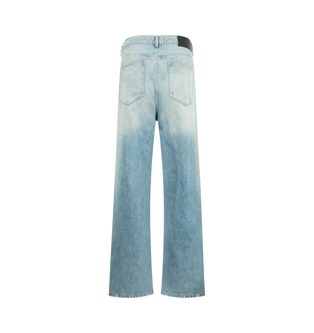 Image 2 of 3 - BLUE - NAHMIAS Friendship Baggy Jeans featuring button fly closure, 5-pocket styling and midweight rigid denim with intentional distressing. 100% cotton. 