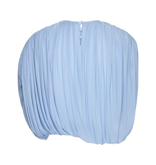 Image 2 of 2 - BLUE - MAGDA BUTRYM Ruched Bubble Top featuring a sculptural sleeveless blouse crafted from a soft cupro blend with added stretch, a rounded neckline, voluminous draping gathered at the top and hem, a smooth inner lining, light shoulder padding, elasticated hem and fastens at the back with three covered buttons and loop closures. 92% cupro, 8% elastane. 