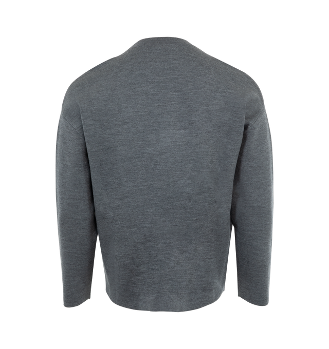 Image 2 of 3 - GREY - LOEWE Anagram Sweater featuring double face stitch, regular fit, regular length, dropped shoulder, debossed Anagram at the front, round neck, ribbed collar and self-start cuffs and hem. 100% wool. Made in Italy. 