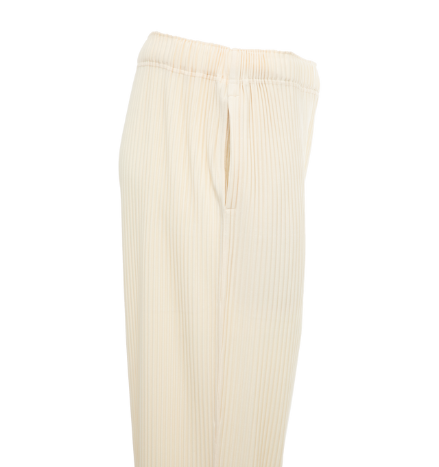 Image 3 of 4 - WHITE - ISSEY MIYAKE Pants featuring elastic waist and hem, two side slit pockets and pleats throughtout. 100% polyester. 