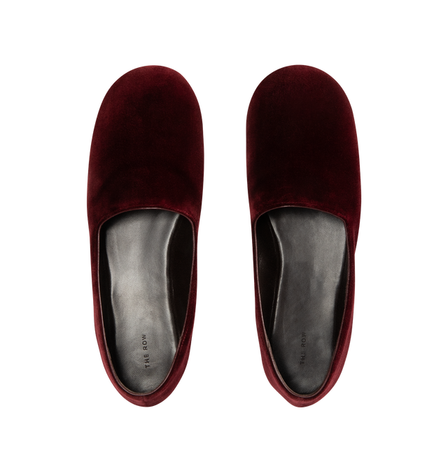 Image 4 of 4 - RED - THE ROW Ponti Slipper featuring minimal slip-on shoe in plush velvet with round toe, leather lining and flexible leather sole. 100% cotton. Made in Italy. 