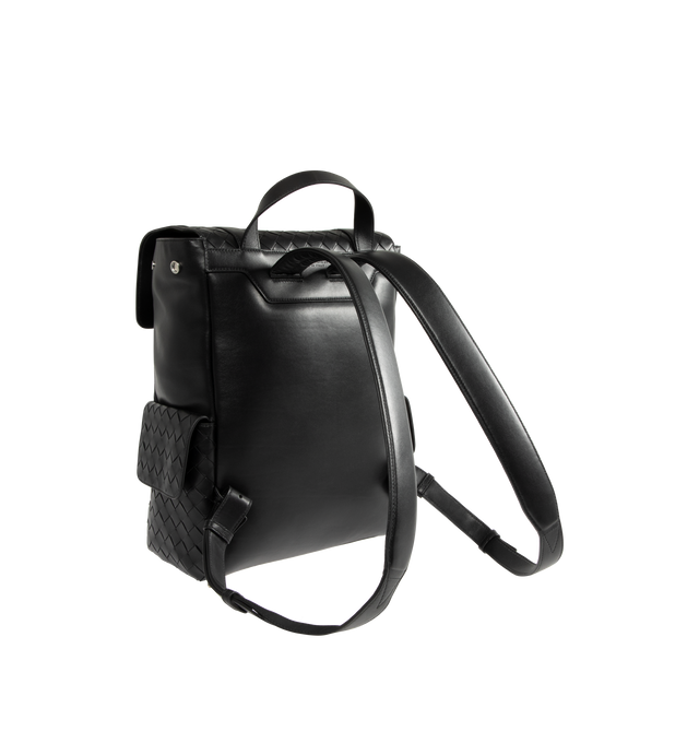 Image 2 of 3 - BLACK - BOTTEGA VENETA Back To School Backpack in intrecciato leather featuring two exterior flap pockets, single interior laptop compartment, two open pockets and flap closure. Calfskin. Lining: canvas. Made in Italy. 