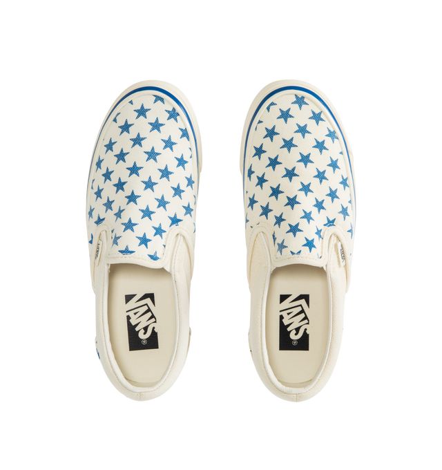 Image 5 of 5 - BLUE - VANS LX Classic Slip On 98 Sneaker featuring padded collar, elastic side panels for easy slip-on and off, higher sidewall with greased finish, foxing tape, Sola Foam ADC insole, signature waffle outsole pattern and vulcanized build. 