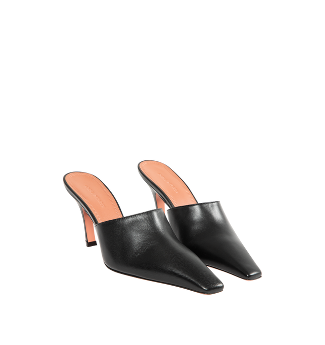Image 2 of 4 - BLACK - AMINA MUADDI Jamie Mule 80 featuring 80mm slanted heel, slip-on mule style and pointed toe. 100% lamb nappa. Lining: 100% kid lining. Sole: 90% calfskin, 10% TPU. Made in Italy. 
