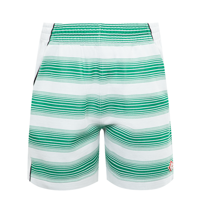 Image 1 of 3 - GREEN - CASABLANCA Stripe Sweat Shorts featuring diamond logo on the left leg, elasticated waistband, drawstring fastening, side pockets and white side panels. 77% cotton 23% polyester. 