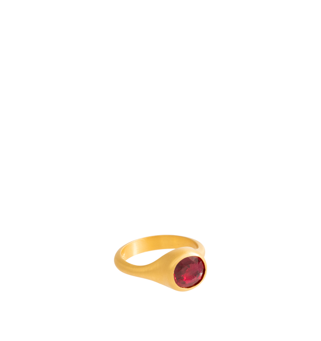 Image 1 of 1 - GOLD - Eli Halili Ruby Ring is handcrafted in 22K gold and features an exceptional 2.12-carat ruby with a brilliant step cut, showcasing the gemstone's vivid "Pigeon Blood" color and striking brilliance. Accompanied by a GRS certificate, this fine jewelry ring reflects Eli Halili's signature artisanal approach, pairing a remarkable ruby with the rich, organic character of high-karat gold for a distinctive one-of-a-kind piece. Main Material: 22K Gold. Gemstone: 2.12 CT Ruby. Cut: Brilliant S 