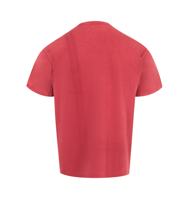 Image 2 of 2 - RED - GALLERY DEPT. Vintage Logo Tee featuring boxy fit with understated ribbed accents at the neckline and cuffs, faded screen-printed logo on both front and back along with paint splatter. 100% cotton. 