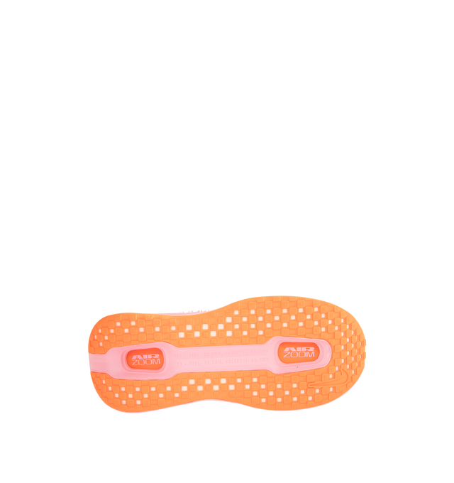 Image 4 of 5 - ORANGE - Nike Men's Vomero Premium Road Running Sneakers feature a lightweight engineered mesh upper in Black, Arctic Pink, Perfect Pink, and Total Orange. The maximum-cushioning design combines a full-length ZoomX foam midsole with Air Zoom units at the forefoot and heel for responsive energy return, while a high-abrasion rubber Waffle outsole provides durable traction. Upper: Engineered Mesh. Midsole: ZoomX Foam. Sole: Rubber. 