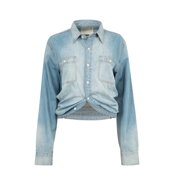 WRAP AROUND DENIM WORK SHIRT (WOMENS) – HIRSHLEIFERS WRAP AROUND DENIM WORK SHIRT (WOMENS) – HIRSHLEIFERS