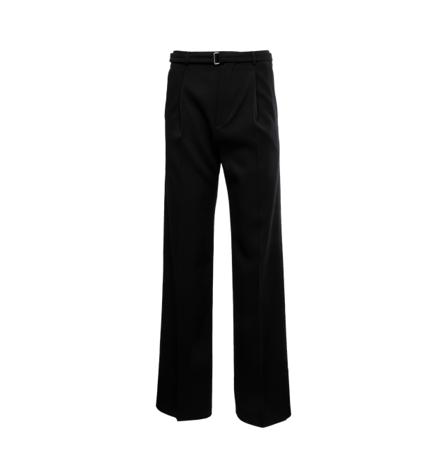 BLACK - LANVIN LAB X FUTURE Wide Leg Trousers featuring belt loops, removable cinch-belt at waistband, pleats at waistband, four-pocket styling, zip-fly, crease at front legs, unfinished hem, partial plain-woven lining and logo-engraved horn hardware. 100% virgin wool. Lining: 100% viscose. Made in Italy.