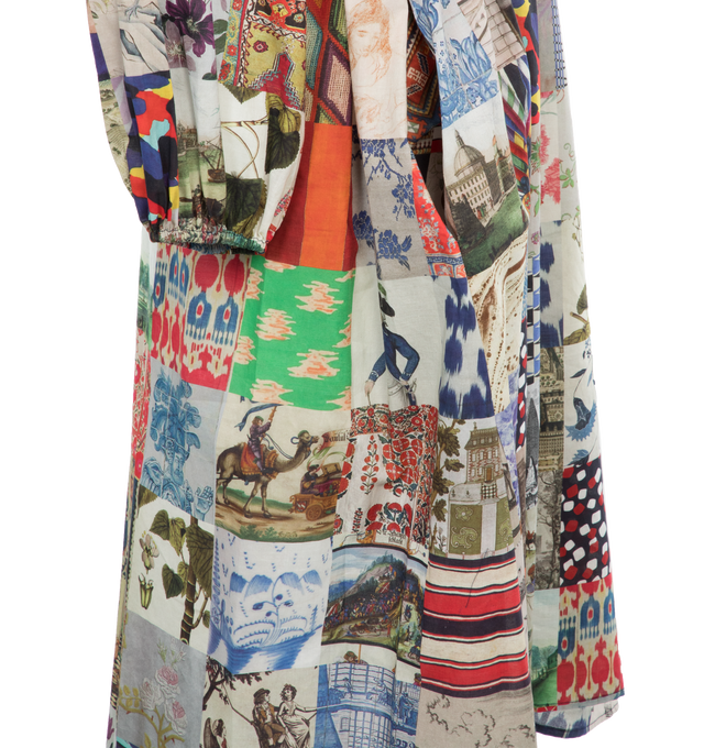 Image 3 of 4 - MULTI - LIBERTINE Bloomsbury Collage Linsey Dress featuring loose fit, self tie at the waist and front button closure. 100% cotton. Made in USA. 