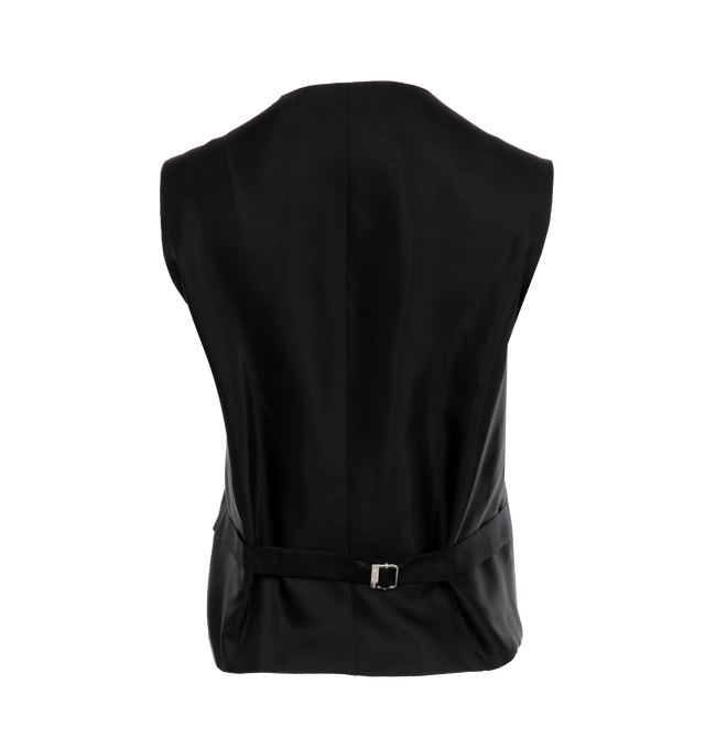 Image 2 of 3 - BLACK - ARMARIUM Mark Vest in Wool featuring five button waistcoat in lightweight wool with two welt pockets at the waist and adjustable sliding belt at the back. Horn buttons. 100% wool. Made in Italy. 