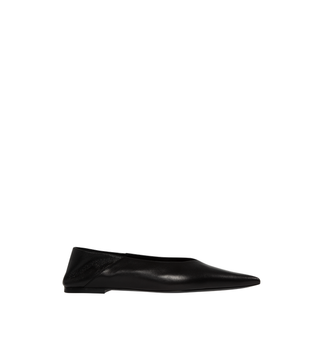 Image 1 of 4 - BLACK - SAINT LAURENT Leather Ballerina Flats featuring smooth leather, flat heel, pointed toe, foldover backstay for easy slide and leather outsole. Made in Italy. 