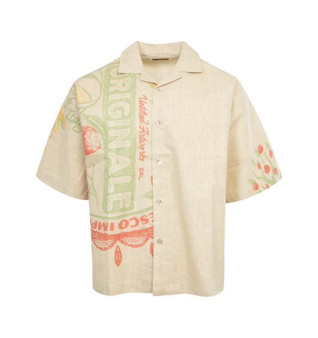 NEUTRAL - UNTITLED ARTWORKS Resort Shirt Fruits featuring collar, button front closure, short sleeves and graphic throughout.