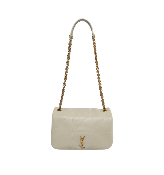 Image 1 of 3 - WHITE - SAINT LAURENT Jamie 4.3 Mini Chain Bag featuring magnetic snap closure, one flat pocket, quilted overstitching and sliding leather and chain strap. 7.9" X 4.7" X 2.8". 100% lambskin. 