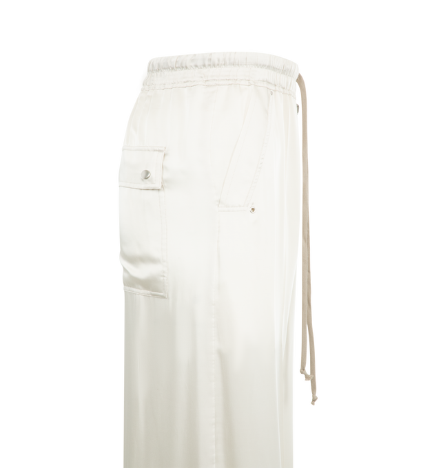 Image 3 of 3 - WHITE - RICK OWENS Wide Bela Pants featuring elastic waistband with drawstring closure, two pockets and wide leg. 61% acetate, 39% viscose. Made in Italy. 