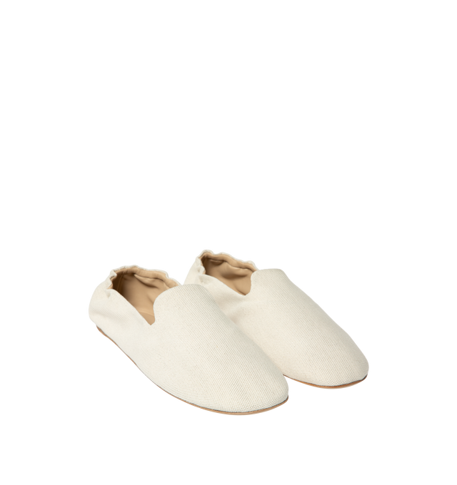 Image 2 of 4 - NEUTRAL - The Row Mens Casa Slippers feature a slip-on silhouette, lambskin leather lining, and calfskin leather sole. Main Material: Textile upper Lining: Lambskin Leather; Sole: Calfskin Leather. Made in Italy. 