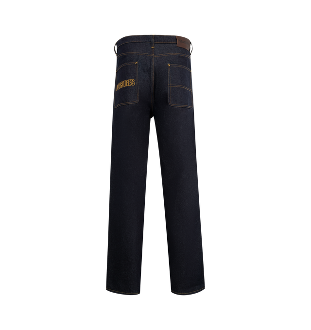 Image 2 of 3 - BLUE - PLEASURES Formula Baggy Denim featuring button fly, belt loops on waistband, 5-pocket design, contrast stitching and baggy fit. 100% cotton.  