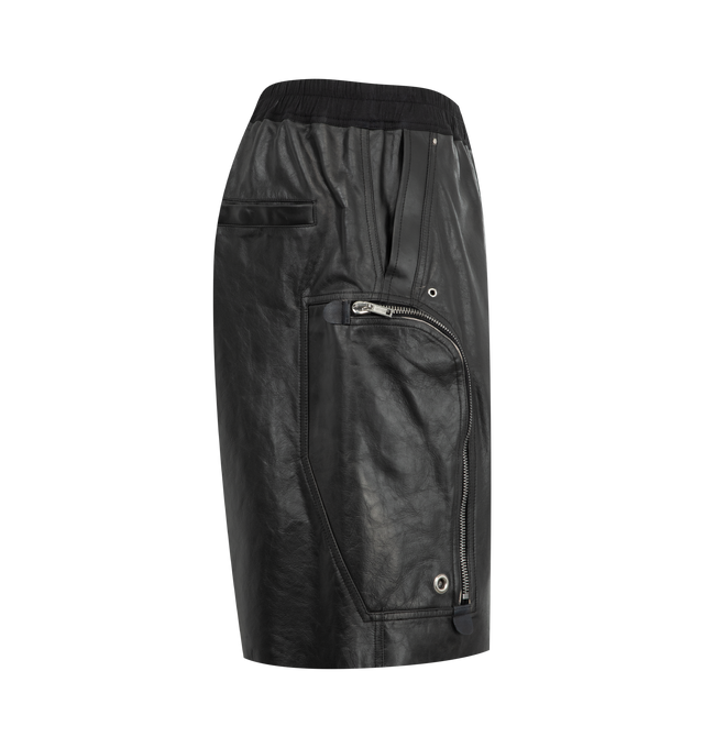 Image 3 of 3 - BLACK - RICK OWENS Bauhaus Bela Shorts featuring elasticated drawstring waistband, two side slash pockets, two side zip-fastening pockets and two rear welt pockets. 97% cotton, 3% elastane. 100% calf leather. 