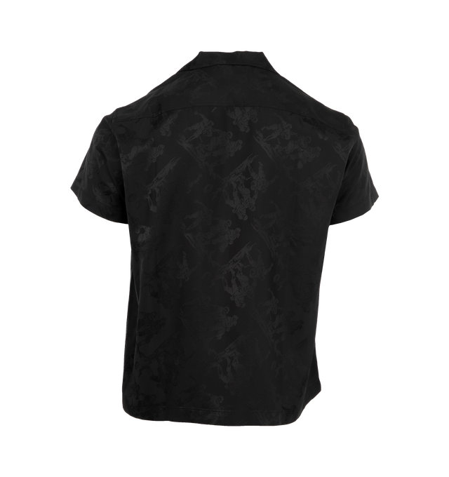 Image 2 of 4 - BLACK - BODE Football Jacquard Bowling Shirt featuring pattern of football players, notched collar, short sleeves and button front closure. 87% viscose, 13% silk. Made in India. 