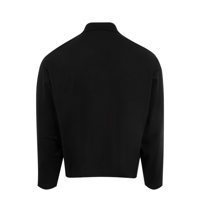 Image 2 of 2 - BLACK - THE ROW Bryson Top in Cotton featuring long-sleeved polo shirt in brushed organic cotton jersey with dropped shoulders, slightly cropped fit, and concealed front placket with single horn button closure. 100% cotton. Made in Italy.  