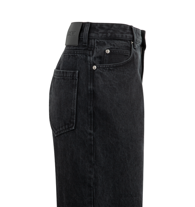 Image 3 of 3 - BLACK - LOEWE Anagram Baggy Jeans in medium-weight washed cotton denim featuring Anagram embroideries at the knees?, relaxed fit, regular length, mid waist, loose leg, concealed zip fly, slash pockets, rear patch pockets and LOEWE embossed leather patch placed at the back. Cotton. Made in Italy. 