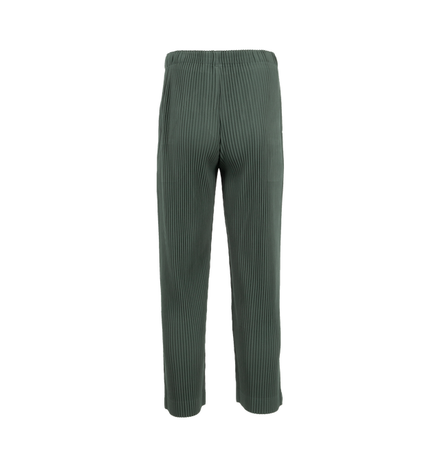 Image 3 of 4 - GREEN - Issey Miyake MC October Pants have an elastic waist, a straight fit, and 2 side pockets. 100% polyester.  