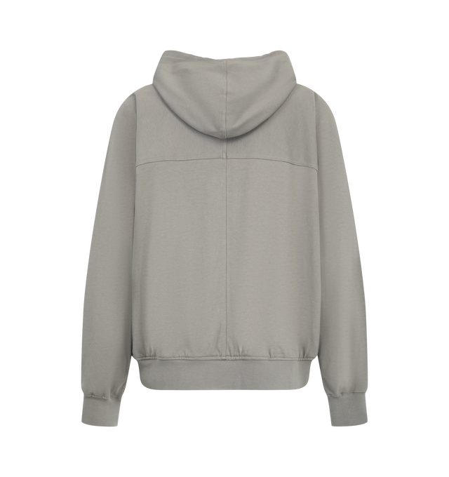 Image 2 of 2 - GREY - Rick Owens Mens Windbreaker is crafted from heavyweight organic cotton jersey. Features a hip-length silhouette, hood with drawstring, front zip closure, raglan sleeves, front and back yoke, two side pockets with rounded topstitching, and ribbed cuffs and hem. Main Material: 100% Organic Cotton. Made in Italy. 