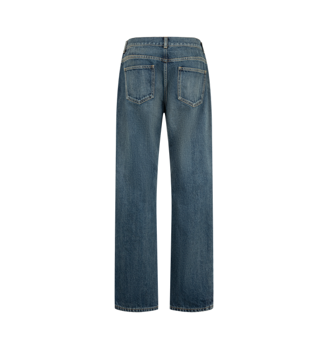 Image 2 of 3 - BLUE - The Row Women's Dinni Jeans are crafted from Japanese cotton denim and feature a mid-rise waist, a relaxed straight-leg silhouette, and a vintage-inspired wash designed to evolve with wear over time. Cut to a full length that lightly grazes the heel, this everyday style combines classic proportions with the brand's understated approach to denim. Main Material: 100% Cotton.  