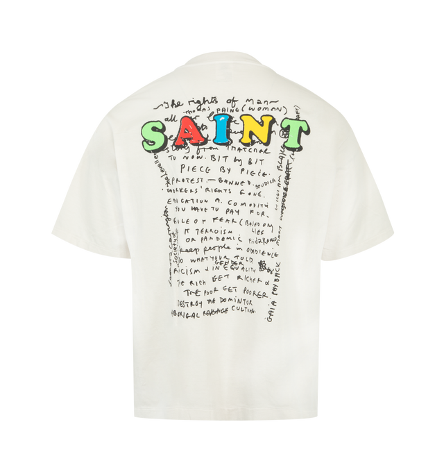Image 2 of 2 - WHITE - SAINT MICHAEL Mask Jr T-Shirt featuring crew neck, short sleeves, regular fit and screen print graphic on front and back. 100% cotton. Made in Japan. 