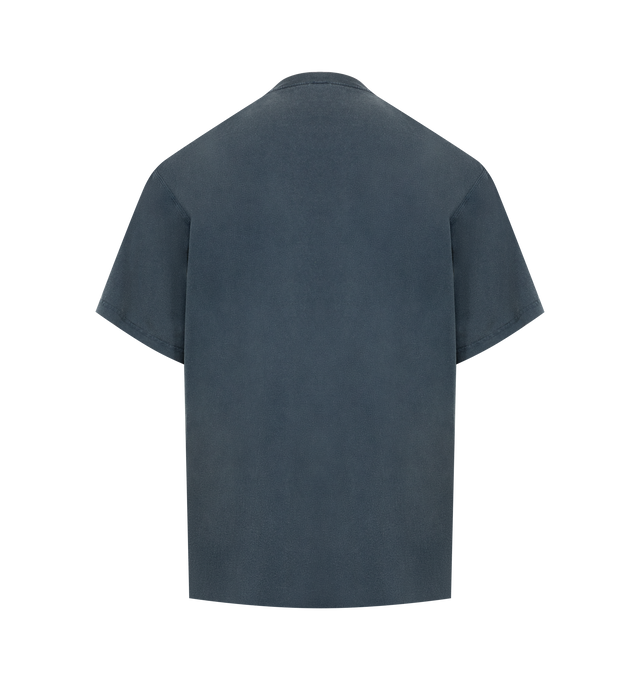 Image 2 of 2 - BLUE - BALENCIAGA Luxury Script Oversized T-Shirt in washed dry jersey featuring crewneck, short sleeves and luxury script artwork embroidery on front. 100% cotton. Made in Portugal.  