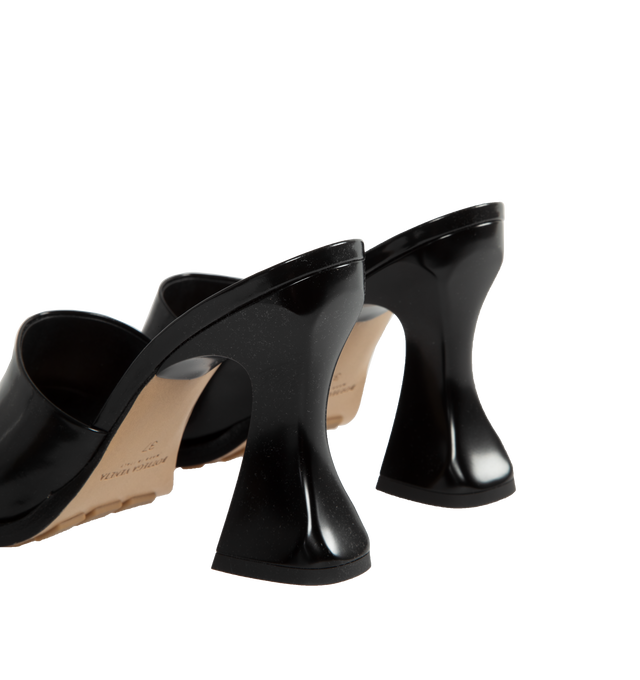 Image 3 of 4 - BLACK - BOTTEGA VENETA Cha-Cha Patent Leather Mules featuring slip on, curved block heels and rounded toes. 100% calfskin. 