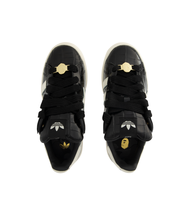 Image 5 of 5 - BLACK - ADIDAS x BAPE Originals Edition Campus 00s Sneaker featuring logo hardware at lace-up closure, logo patch at padded tongue, padded collar, signature serrated stripes at outer side, graphic appliqu at inner side, logo embroidered at heel tab, mesh lining and treaded rubber sole. 