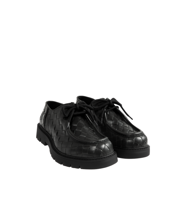 Image 2 of 4 - GREEN - Bottega Veneta Haddock Lace-Up Shoe in smooth calfskin with all-over Intrecciato craftsmanship. Upper and lining: calfskin. Rubber outsole. Made in Italy. 