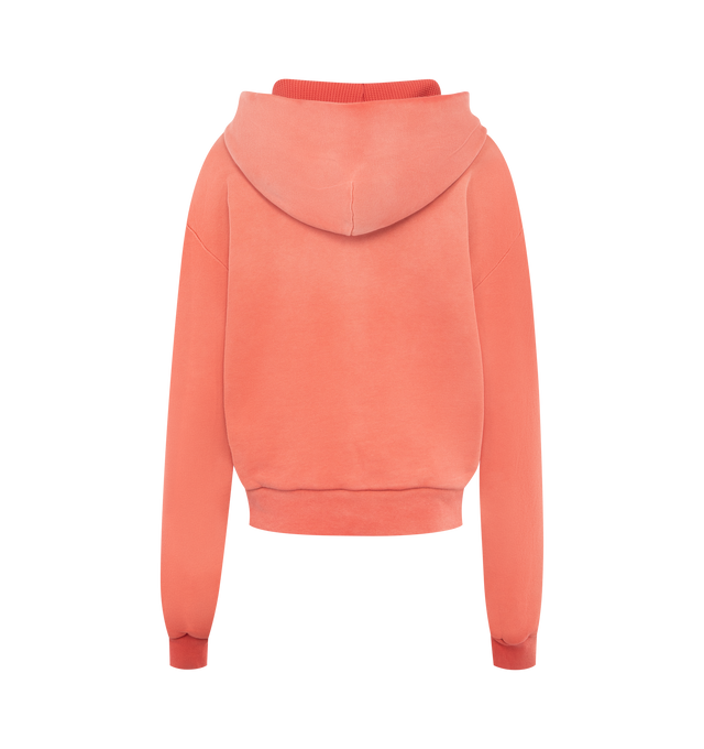 Image 2 of 2 - RED - ACNE STUDIOS Sprayed Zip Hoodie featuring hooded sweatshirt, sprayed cotton fleece, regular unisex fit, waist-length, long sleeves, zip-up front, drawcord hood, ribbed cuffs and hem, kangaroo pockets and Acne Studios 1996 logo stamp on chest. 100% cotton. 