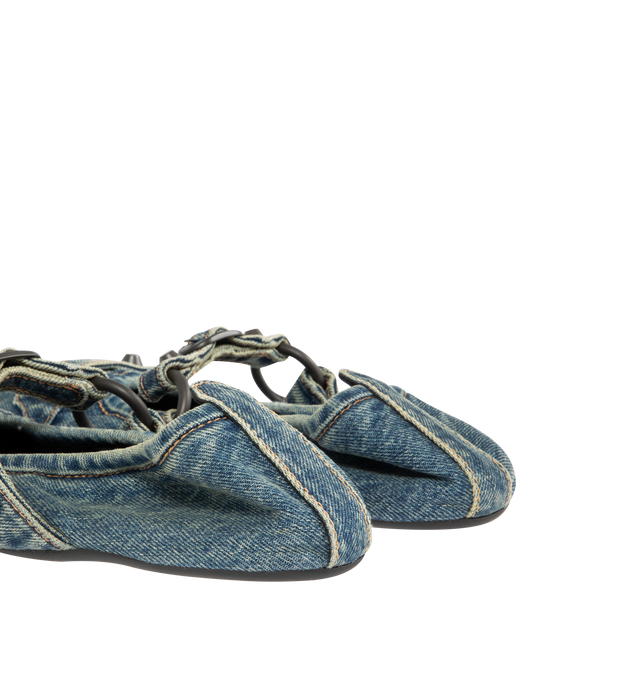 Image 3 of 4 - BLUE - BALENCIAGA City Ballerina Flat featuring round toe, studs and buckles in abs and black sole. Upper: cotton. Sole: TPU. Insole: lambskin. Made in Italy. 