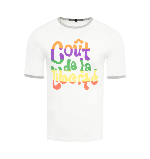 Image 1 of 1 - WHITE - COUT DE LA LIBERTE Weston Proud CDLL T-Shirt featuring short sleeves, crew neck, contrast trim and logo printed on front. 100% cotton.  