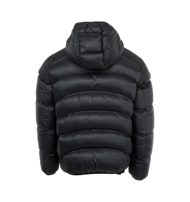 Image 2 of 3 - NAVY - Moncler Viani Down Jacket is crafted in ripstop fabric with a micro soft technique lining, rubberized logo patch, Elastic trim hood, and boxy waistline. It also has a 2 way zip front closure, zip pockets, elastic wrists, and an elastic hem. 100% polyamide. 90% goose down, 10% feather. Made in Romania. 