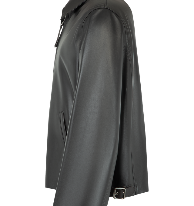 Image 3 of 3 - BLACK - LOEWE Zip-up Jacket in lightweight nappa lambskin featuring regular fit, regular length, classic collar, zip front fastening, front snap welt pockets, side waist tab detail, fully lined and double L debossed leather patch placed at the back. Nappa. Made in Spain. 