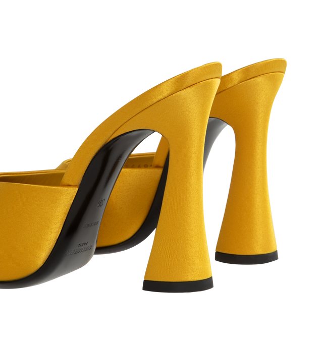 Image 3 of 5 - YELLOW - SAINT LAURENT Suite Mules in satin crepe with an almond peep toe, leather sole  and satin-covered flared 10.5cm heel. 100% polyester fabric. Made in Italy. 