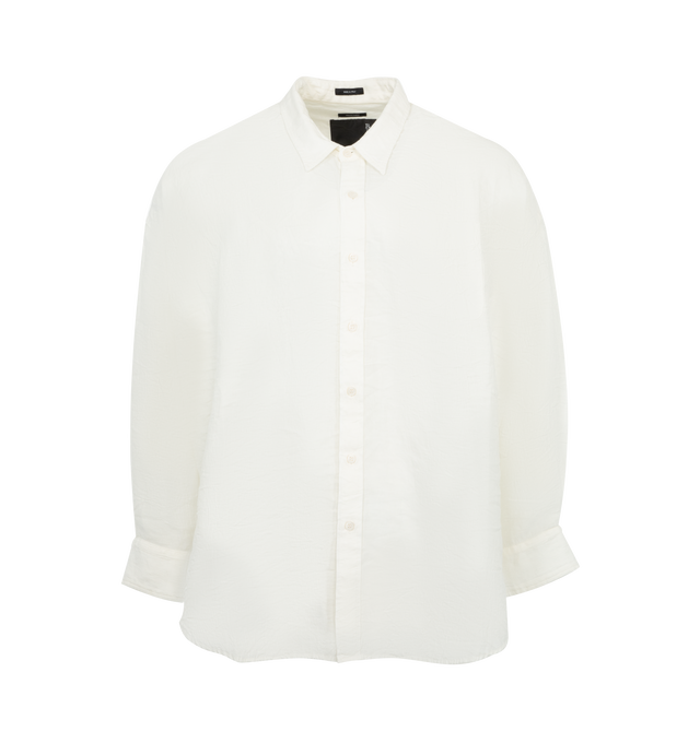 Image 2 of 4 - WHITE - R13 Drop Neck Shirt  has a classic collar, a button front closure, a front pocket, and a slighty oversized fit. 100% cotton.  