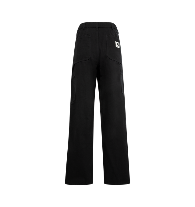 Image 2 of 3 - BLACK - Sacai x Carhartt WIP Duck Cotton Double-Knee Pants crafted of cotton, featuring a cargo-inspired silhouette, double-knee patch pockets, a woven belt, side and back patch pockets, zip fly, and button closure. 100% cotton. Made in Japan. Unisex tyle in Japanese sizes. 