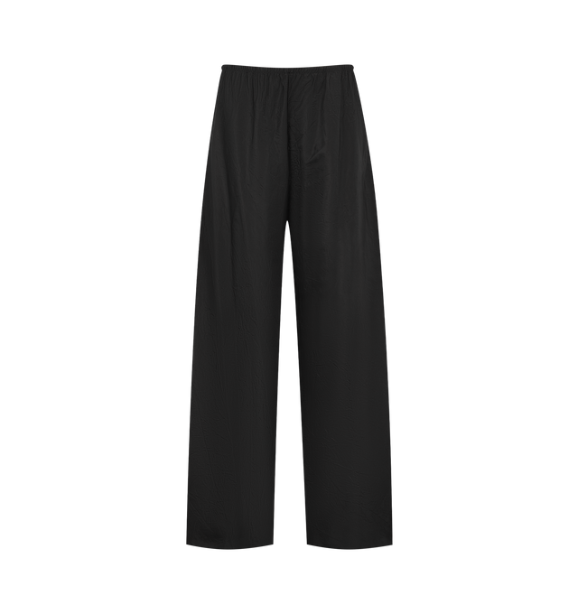 Image 1 of 2 - BLACK - The Row Women's Silk Taffeta Pants are crafted from luxurious silk taffeta and feature a bias-cut construction with a slim gathered elastic waistband and a fluid wide-leg silhouette. Designed to sit low at the natural waist, these designer silk pants combine exceptional Italian craftsmanship with an effortlessly relaxed drape, making them a refined choice for elevated everyday or evening wear. Main Material: 100% Silk. Made in Italy. 