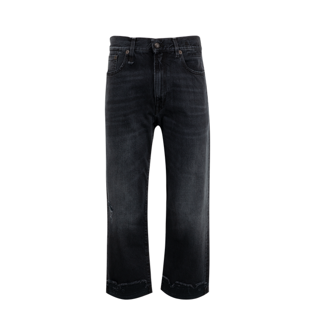 Image 2 of 6 - BLACK - R13 Boyfriend Jeans featuring zip fly with button fastening, 5-pocket design, faded and distressed throughout and raw cut hem. 100% cotton. Made in Italy. 