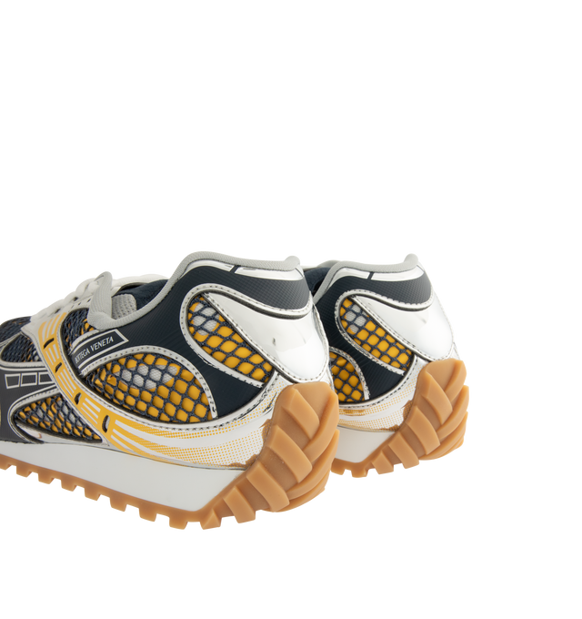 Image 3 of 5 - YELLOW - BOTTEGA VENETA Orbit Sneaker featuring mechanical textile upper, rubber sole, lace-up front, padded collar and tongue with Bottega Venneta logo detail at tongue. Made in Italy. 